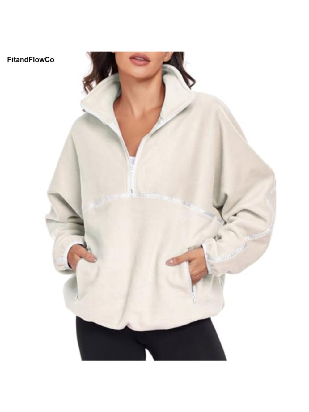 Oversized Sherpa Fleece Half Zip Pullover Sweatshirt with Pockets